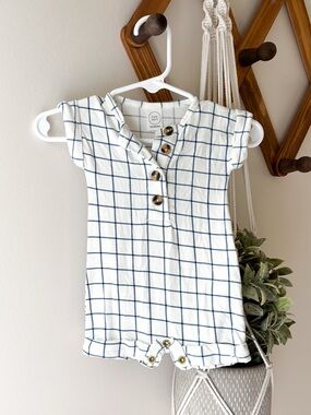 Lou Lou & Company Blue + White Plaid Romper